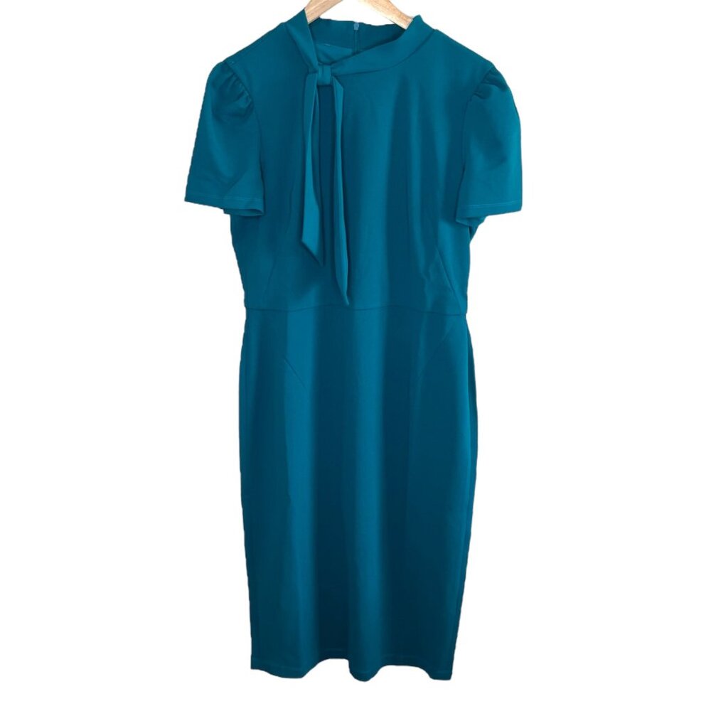 Maggy London Teal Bow Neck Sheath Dress Size 12